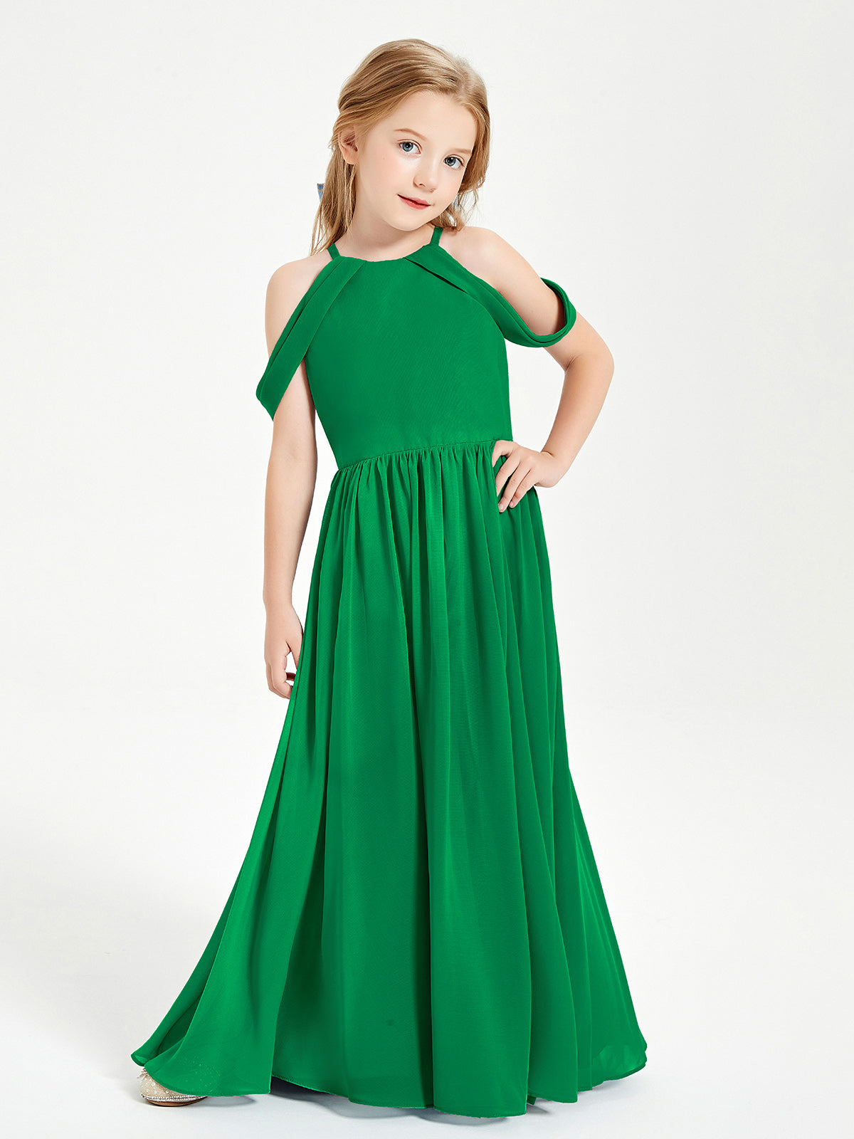 Dreamy Off the Shoulder Bridesmaid Gown for Junior Emerald